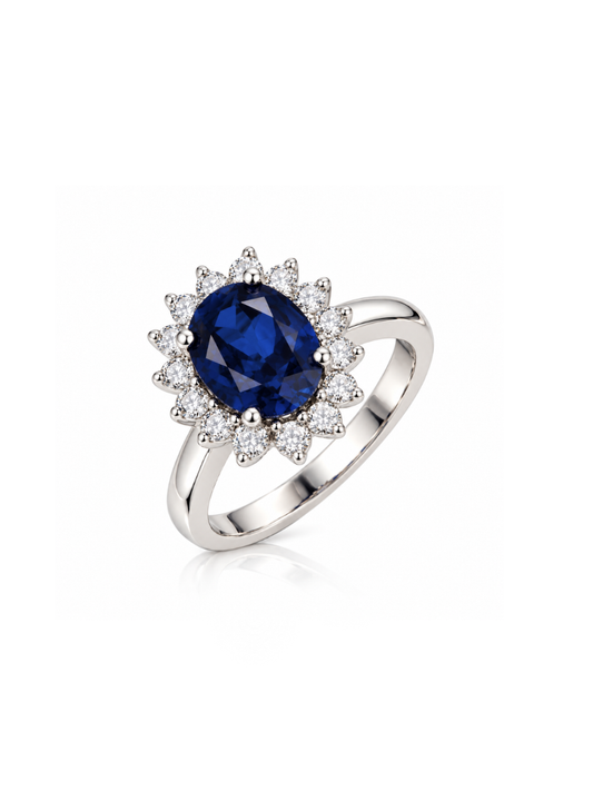 Anillo Diana con Zafiro Azul en Plata 925 con Baño de Oro de 18 kt