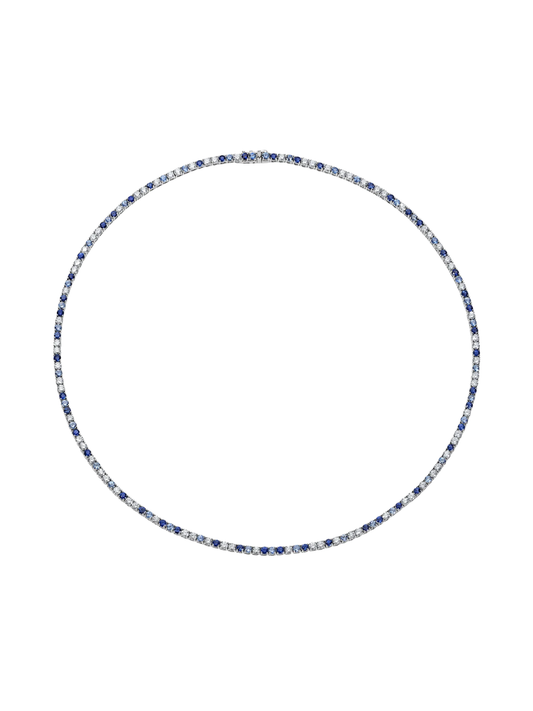 Collar Tennis con Zafiro Azul y Diamante Moissanite en Plata 925 con Baño de Oro Blanco de 18 kt Diana