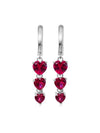Aretes Corazones con Rubi en Plata 925 y Baño de Oro Blanco de 18kt.