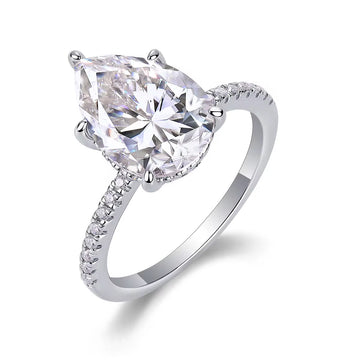 Anillo con Diamante Moissanite en Plata 925 y Baño de Oro Blanco de 18 kt Devine Drop