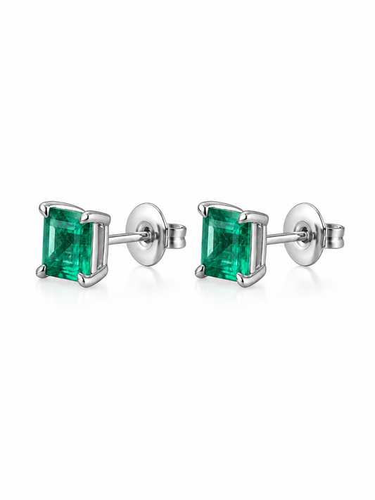 Aretes Esmeralda en Plata 925 con Baño de Oro Blanco de 18kt Grace
