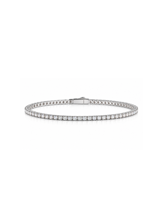 Brazalete Tennis 2mm con Moissanite en Plata 925 y Baño de Oro Blanco de 18 kt