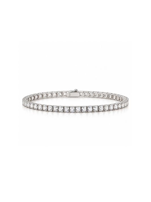 Brazalete Tennis 3mm con Moissanite en Plata 925 y Baño de Oro Blanco de 18 kt.