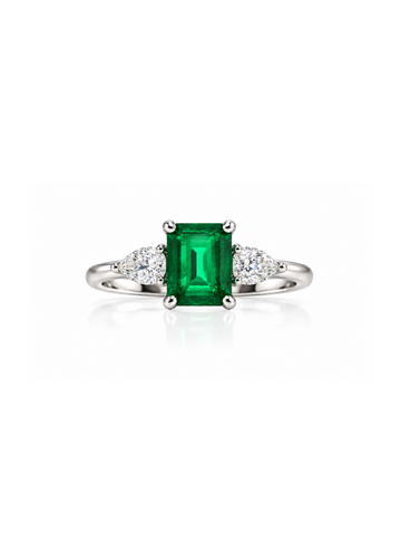 Anillo Esmeralda con Zirconia Pera en Plata 925 y Baño de Oro Blanco de 18 kt