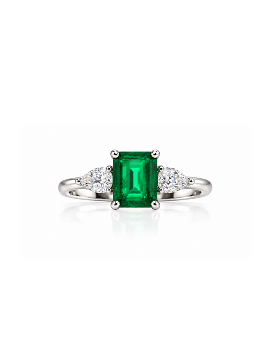 Anillo Esmeralda con Zirconia Pera en Plata 925 y Baño de Oro Blanco de 18 kt