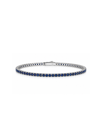 Brazalete Tennis 2mm con Zafiro Azul en Plata 925 y Baño de Oro Blanco de 18 kt