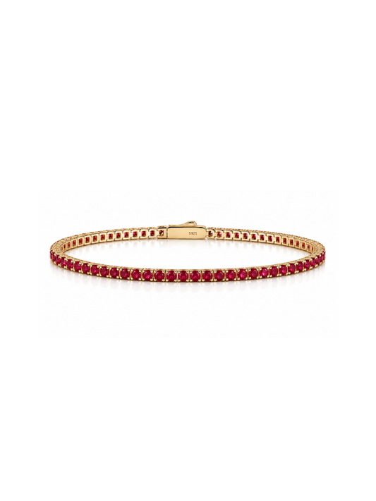 Brazalete Tennis 2mm con Rubí en Plata 925 con Baño de Oro de 18 kt Eternal