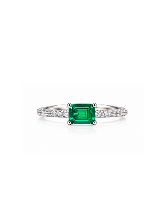 Anillo Esmeralda en Plata 925 y Baño de Oro Blanco de 18kt Astro