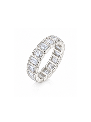 Churumbela con Moissanite  Corte Esmeralda en Plata 925 y Baño de Oro Blanco de 18 kt