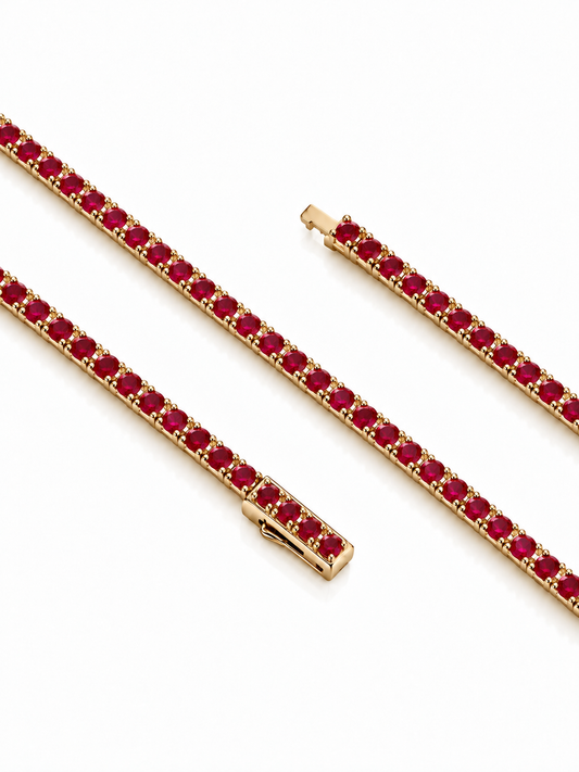 Brazalete Tennis 2mm con Rubí en Plata 925 con Baño de Oro de 18 kt Eternal