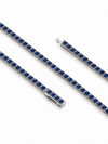 Brazalete Tennis 2mm con Zafiro Azul en Plata 925 y Baño de Oro Blanco de 18 kt
