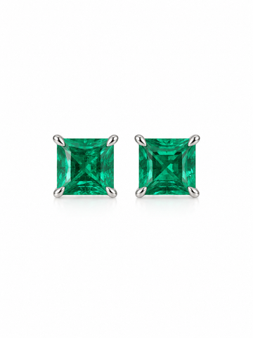 Aretes Esmeralda en Plata 925 con Baño de Oro Blanco de 18kt Grace