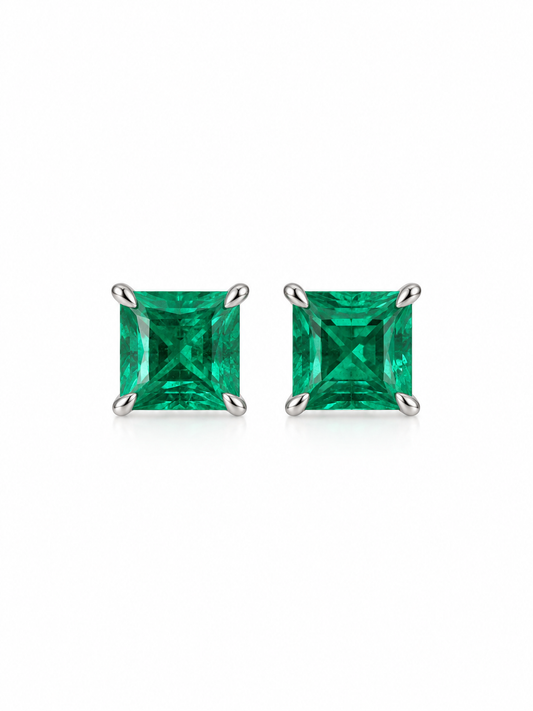 Aretes Esmeralda en Plata 925 con Baño de Oro Blanco de 18kt Grace