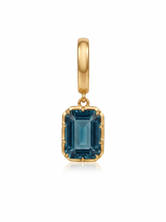 Charm Emerald Cut London Blue Topaz en Plata 925 y Oro de 18kt