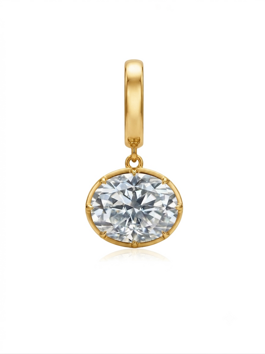 Charm Oval Moissanite en Plata 925 y Oro de 18kt