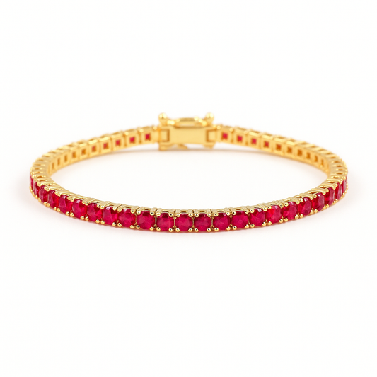 Brazalete Tennis 3mm con Rubí en Plata 925 con Baño de Oro de 18 kt Eternal